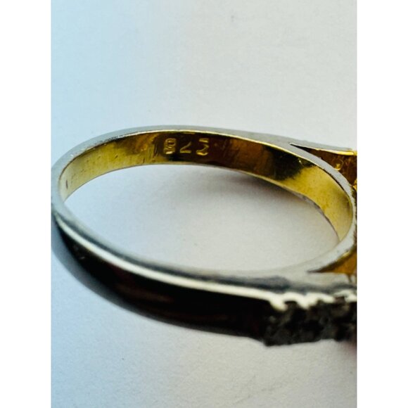 Estate Two-Tone Sterling Silver Blue Gemstone CZ Halo Statement Ring 6.5 925 - Picture 7 of 10